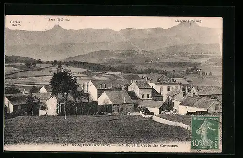 AK Saint-Agrève, La Ville et la Crete des Cèvennes