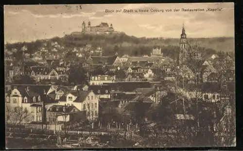 AK Coburg, Blick auf die Stadt und Veste Coburg von der Restauration Kapelle