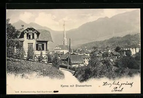 AK Kerns, Generalansicht mit Kirche und Stanserhorn