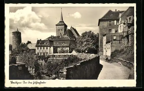 AK Bautzen, Fischerpforte mit Michaeliskirche und Alte Wasserkunst