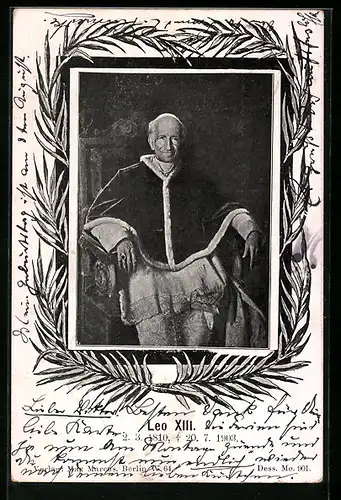 AK Papst Leo XIII. auf einem Stuhl