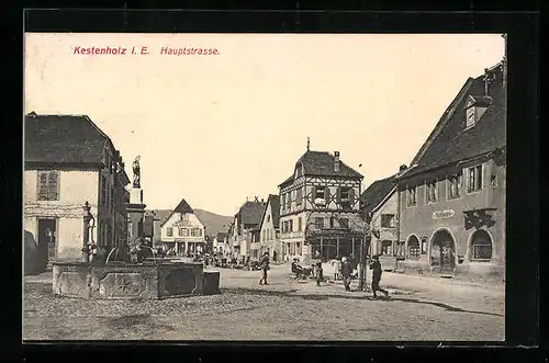 AK Kestenholz, Hauptstrasse mit Rathaus