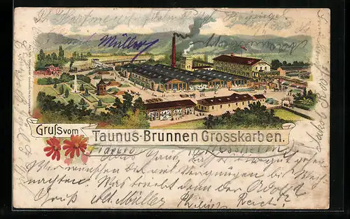 Lithographie Grosskarben, Blick auf den Taunus-Brunnen