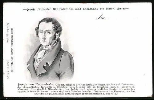 AK Joseph von Frauenhofer, Optiker, Mitglied der Akademie der Wissenschaften, Geb. 1787