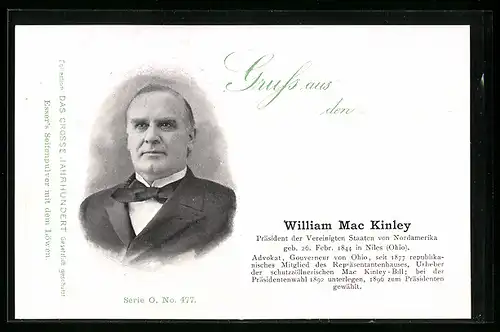 AK William Mac Kinley, Präsident der USA, Geb. 1844