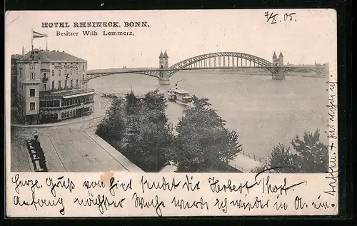 AK Bonn, Hotel Rheineck, Dampfer