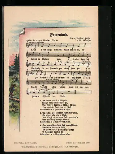 Lied-AK Anton Günther Nr. 36: Feierobnd, Arbeiter kehrt vom Feld zurück