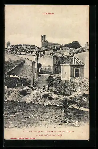 AK Larroque-D`Olmes, Clocher de L`Eglise et vue du Village