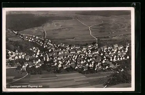 AK Gechingen, Gesamtansicht, Fliegeraufnahme