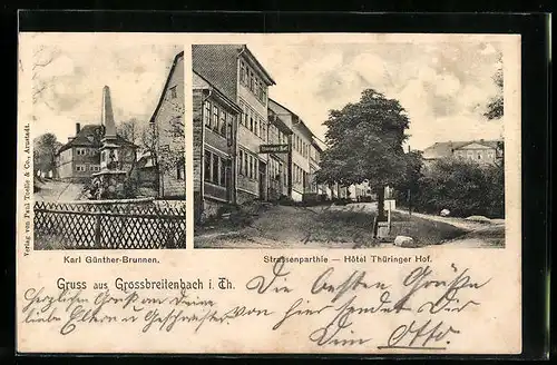 AK Grossbreitenbach i. Thür., Strassenpartie mit Hotel Thüringer Hof