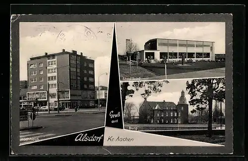 AK Alsdorf, Hochhaus, Stadtbad und Burg