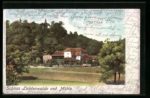 AK Lichtenwalde, Blick auf Schloss und Mühle