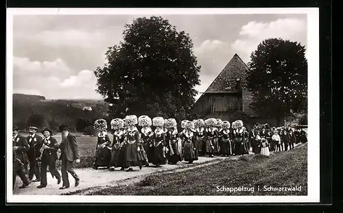 AK Schappelzug im Schwarzwald, Schwarzwälder Tracht