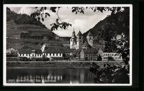 AK Carden /Mosel, Uferpartie mit Alter Castorkirche