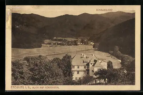 AK Günterstal bei Freiburg i. Br., Ortsansicht mit Gasthof Rebhaus