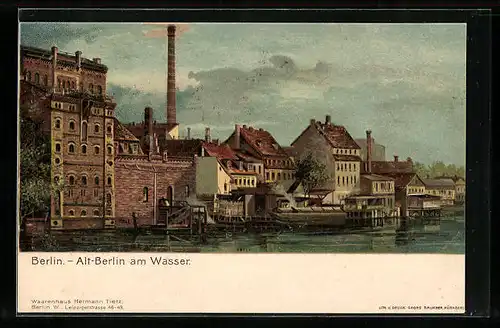 Künstler-AK Berlin, Szene in der Altstadt am Wasser