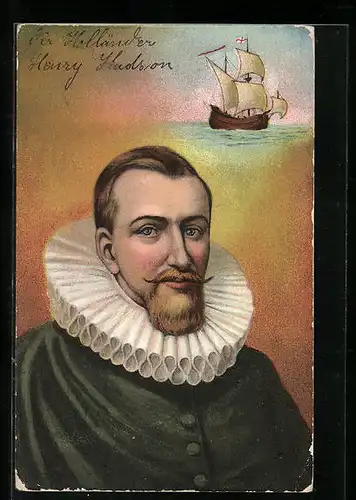 Künstler-AK Portrait von Henry Hudson mit Halskrause