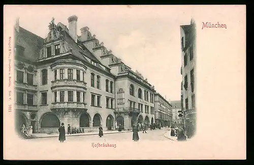 Relief-AK München, Strassenpartie am Gasthaus Hofbräuhaus