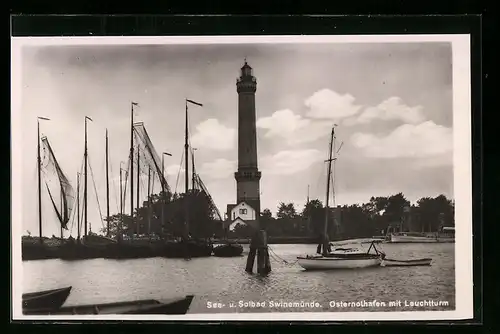 AK Swinemünde, Osternothafen mit Leuchtturm