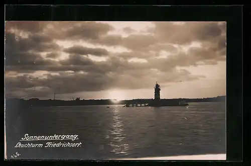 AK Friedrichsort, Leuchtturm bei Sonnenuntergang