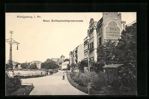 AK Königsberg, Neue Schlossteichpromenade mit Schlossteich