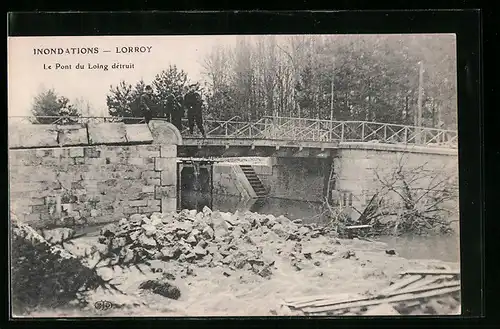 AK Lorroy, inondations, le pont du loing detruit