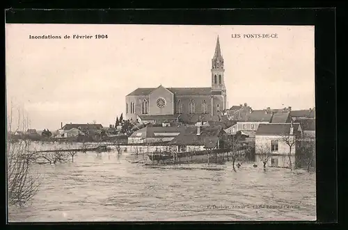 AK Les Ponts-de-Cé, inondations de fevrier 1904, Hochwasser