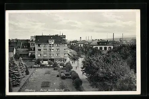 AK Offenburg, Partie beim Bahnhof aus der Vogelschau