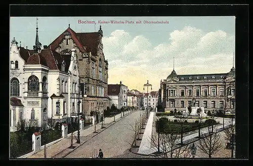 AK Bochum, Kaiser-Wilhelm-Platz mit Oberrealschule