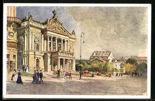 Künstler-AK Brünn / Brno, Stadttheater