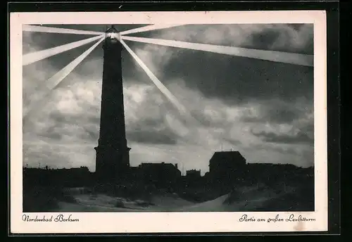 AK Borkum, Nordseebad, Partie am grossen Leuchtturm