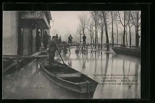 AK Courbevoie, Place du Port et coin de la Rue des Blanchisseurs