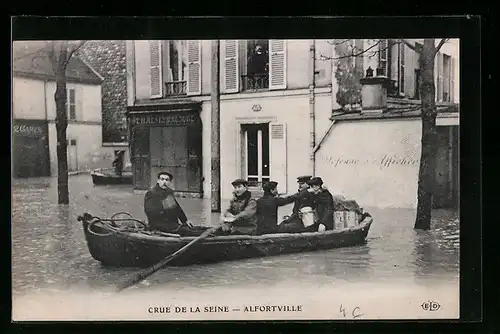 AK Alfortville, Crue de la Sein, Hochwasser in den Strassen