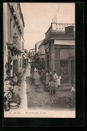 AK Blida, geschäftiges Treiben in der Rue Coulouglis