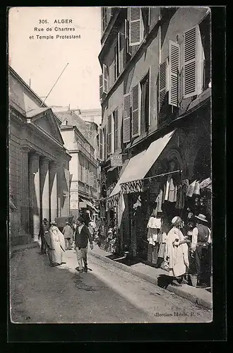 AK Alger, Rue de Chartres et Temple Protestant