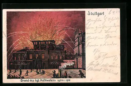 AK Stuttgart, Brand des kgl. Hofteheaters am 19. /20. 01. 1902