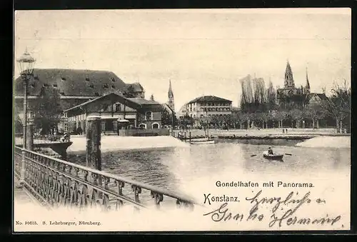 AK Konstanz, Gondelhafen mit Panorama