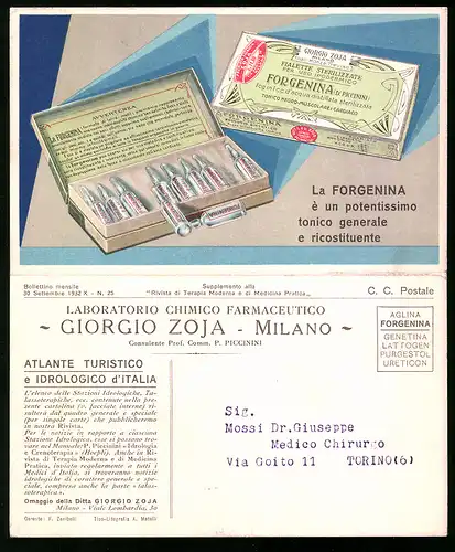 Klapp-AK Reklame für Forgenina, Giorgio Zoja-Milano, Landkarte der Region um die italienische Stadt Cosenza