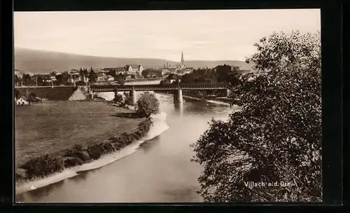 AK Villach /Drau, Brücke mit Blick auf den Ort