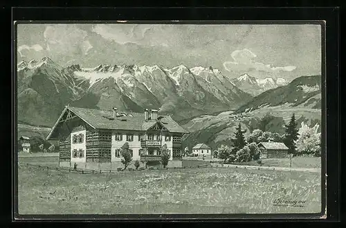 Künstler-AK Schönberg, Alpengasthof und Pension Jagerhof