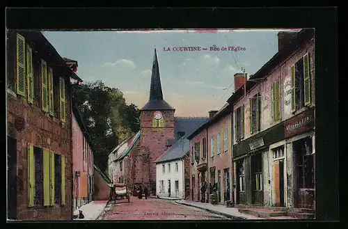 AK La Courtine, Rue de l`Eglise, Strassenpartie