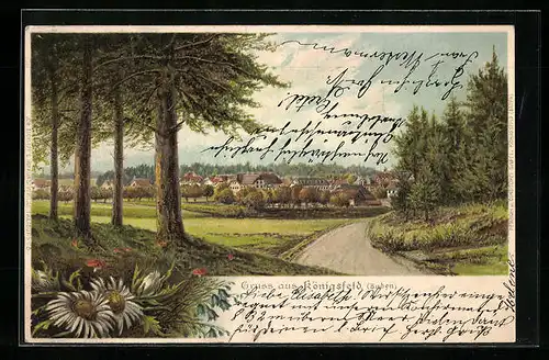 Lithographie Königsfeld, Feldweg zur Stadt