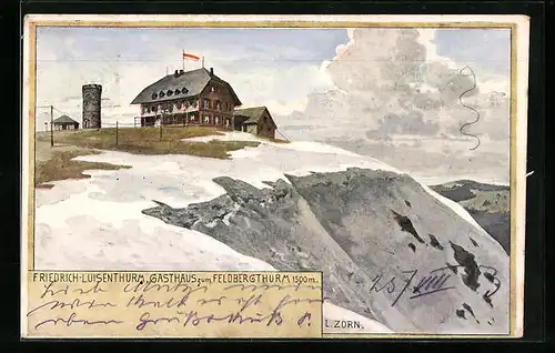 Künstler-AK Ludwig Zorn: Feldberg / Schwarzwald, Friedrich Luisenthurm, Gasthaus zum Feldbergthurm