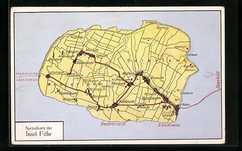 Künstler-AK Föhr, Spezialkarte mit Nieblum, Midlum und Toftum