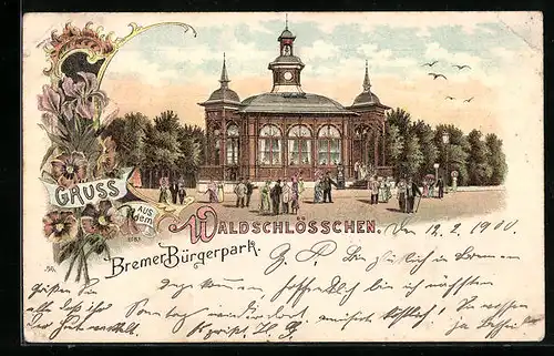 Lithographie Bremen, Gasthaus Waldschlösschen im Bürgerpark