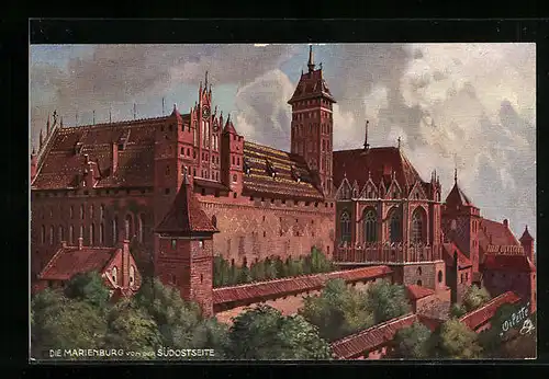 Künstler-AK Marienburg, Die Marienburg von der Südostseite