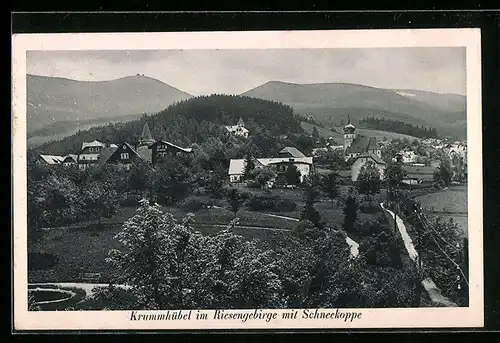 AK Krummhübel im Riesengebirge, Ortsansicht mit Schneekoppe