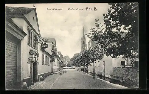 AK Bad Dürkheim, Gerberstrasse u. Weinwirtschaft Karl Mayer