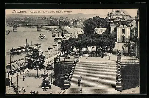 AK Dresden, Freitreppe der Brühlschen Terrasse