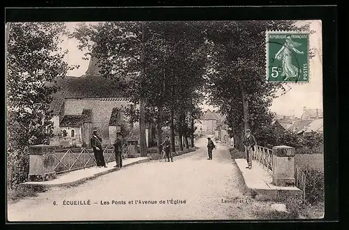 AK Écueillé, Les Ponts et l`Avenue de l`Église